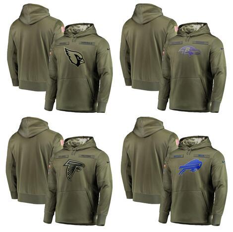 2018 Men Arizona Sweatshirt Cardinals Olive Atlanta Falcons Salute to Service Ravens Buffalo Sideline Pullover Hoodies