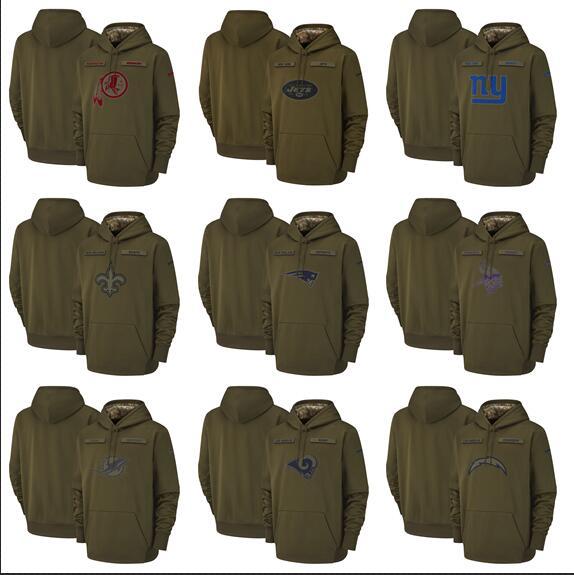 Men women youth New York Giants Vikings Jets RAMS Saluteto Service Sideline Therma Performance Pullover Hoodie Olive