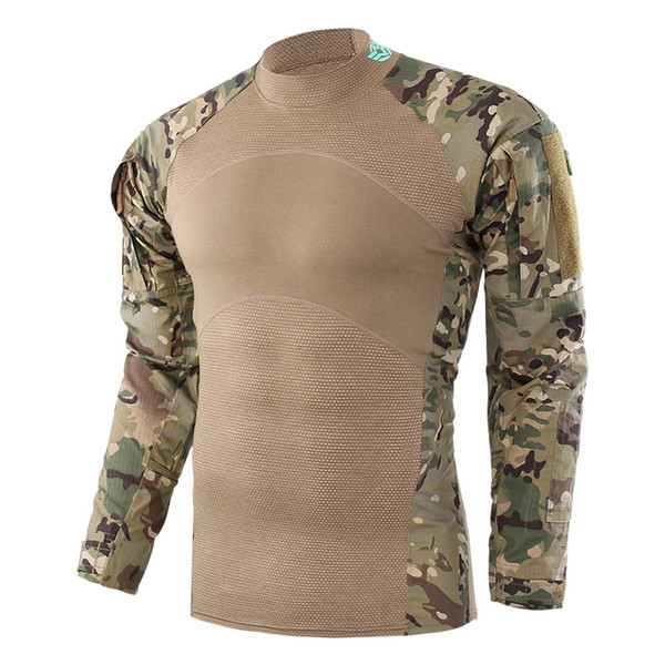 Shanghai Story 2022New Sale High Quality V Neck Tactical Military Combat Elastic Cotton Long Sleeve Slim Camo Shirt for man