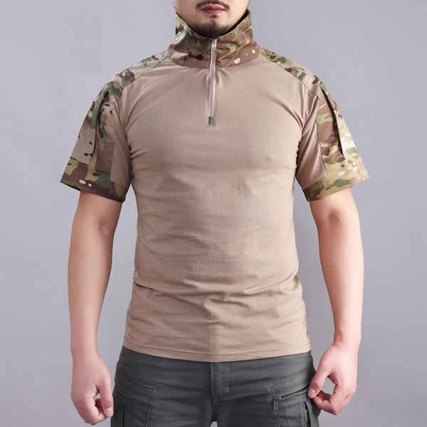 Shanghai Story Men Tactical Gear Blend Cotton Special Ops Combat Shirt Camouflage Short Sleeve Shirt Frog Tee