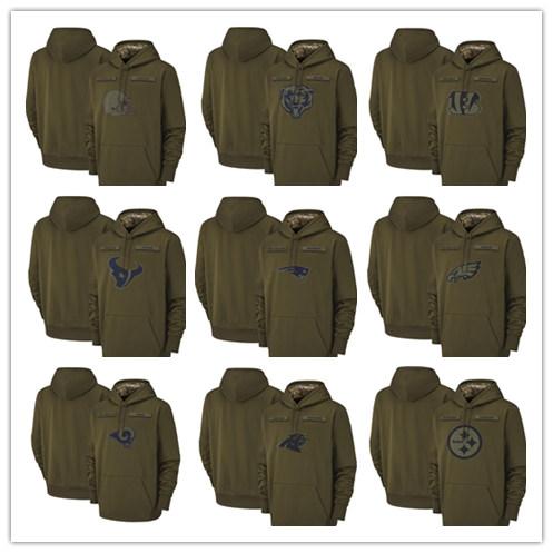 Salute to Service Olive Men Hoodie Green Bay Chicago Packers Bears Minnesota Kansas City Viking Chiefs Pullover Houston Sweatshirt Texans