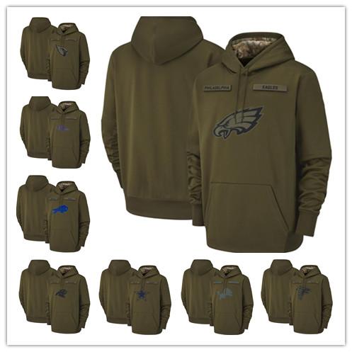 Eagles Arizona Atlanta Cardinals Falcons Baltimore Buffalo Ravens Bills Carolina Lions Panthers 2018 Olive Salute to Service Pullover Hoodie