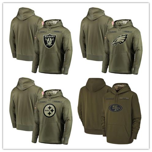 2018 Men Pittsburgh Steelers Sweatshirt Philadelphia Eagles Salute to Service Oakland Raiders Olive San Francisco 49ers Pullover Hoodies