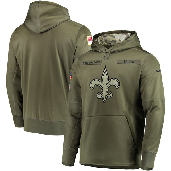 New Orleans Sweatshirt Saints Salute to Service Sideline Therma Performance Pullover Hoodie Olive