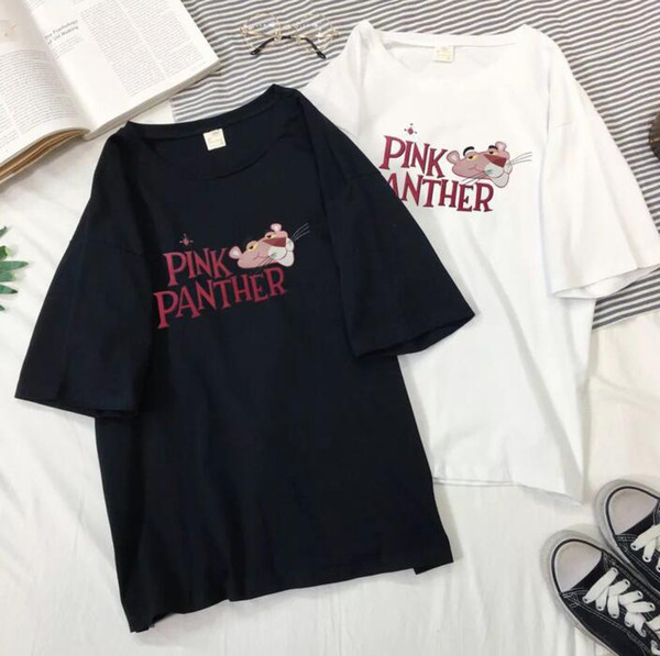 Round neck pullover loose-fitting panther print top Korean style women's fashion 2019 summer new short-sleeved T-shirt women