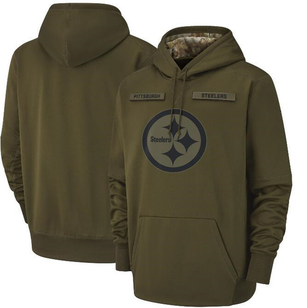 2018 Men Pittsburgh Sweatshirt Steelers Salute to Service Sideline Therma Performance Pullover Hoodie Olive size S-3XL free shipping