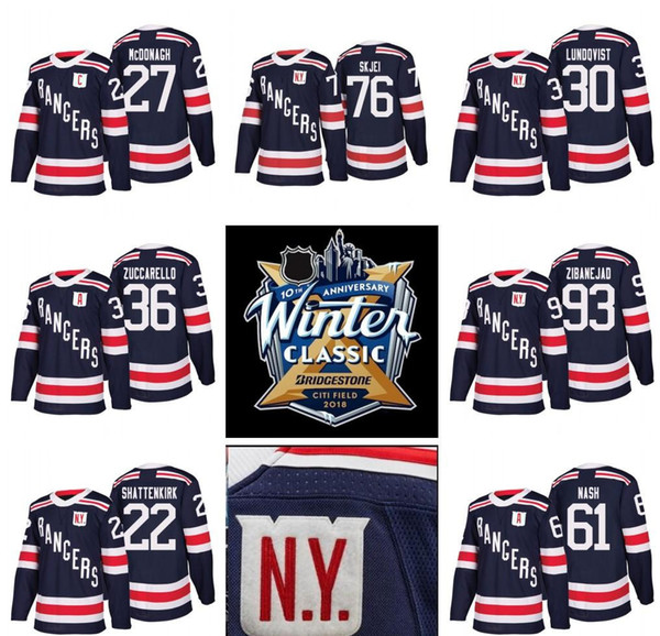 2018 Winter Classic New York Rangers Jerseys Hockey 36 Mats Zuccarello 27 Ryan McDonagh 30 Henrik Lundqvist Kevin Shattenkirk Brady Skjei