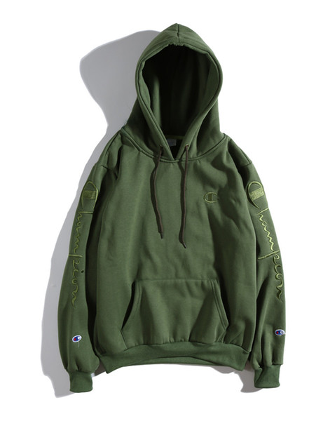 New 18SS Luxury brand CHAMPIONS Men Women Arms embroidery olive green jacket Pullover Hoodie Outdoor Sweatshirt