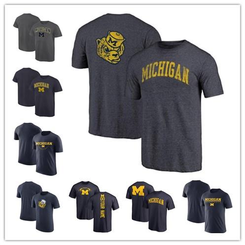 Mens Michigan Wolverines Fanatics Branded Football Personalized Backer campus T-Shir grey navy size S-XXXL free shipping