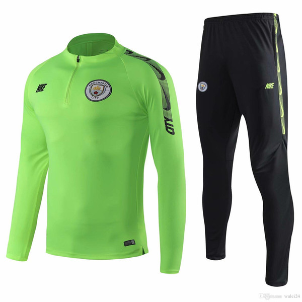 Best sale 19 20 Man City green tracksuits 2019 2020 JESUS AGUERO adult sportswear long sleeve half Zipper DE BRUYNE STERLING training suit