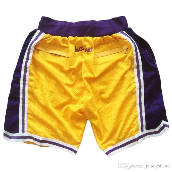 2018 New Los Angeles James Just Don Shorts James Basketball Shorts Outdoor Pants Jerseys Yellow White Blue Black Purple Mix Order