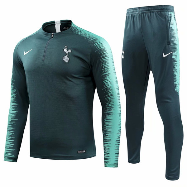 18 19 SPURS player version adult tracksuits 2019 green sportswear KANE soccer jerseys ERIKSEN SON long sleeve Half Zipper training suits