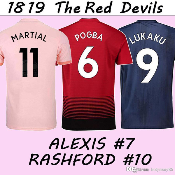 18 19 POGBA ALEXIS Mens Soccer Jerseys LUKAKU MATA MARTIAL RASHFORD Home Red Away 3rd Football Shirts MATIC CARRICK Short Sleeve Uniforms