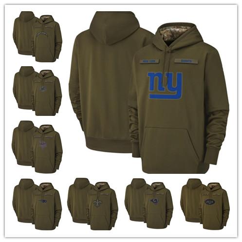 Los Angeles New Orleans Chargers Rams Saints New York Tampa Bay Giants Buccaneers Cowboys 2018 Olive Salute to Service Pullover Hoodies