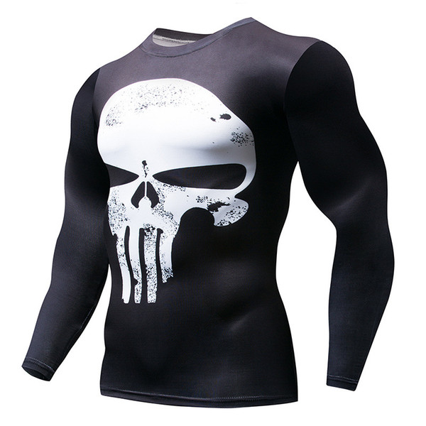 Marvel Superman Punisher Rashguard Running Shirt Men T-shirt Long Sleeve Compression Shirts Gym Tee Top Fitness Sport Shirt Men