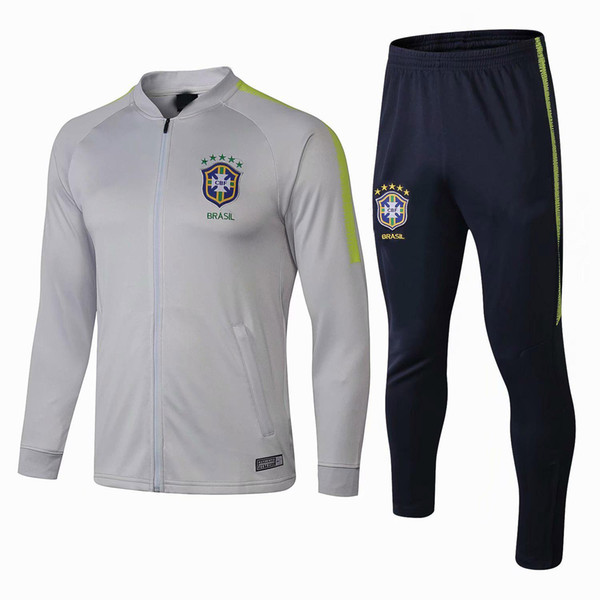 2018 2019 World Cup National Brazil Long Sleeve Training Suit Soccer Football Shirt Sportswear Chandal Set Tracksuit Custom Blue Yellow