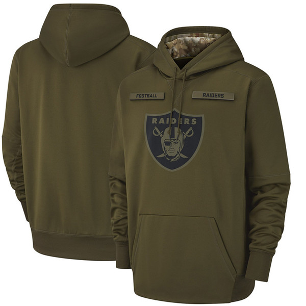 2018 Pullover Sweatshirt Men Oakland Salute to Service Hoodie Raiders Sideline Therma Performance Pullover Hoodie Olive