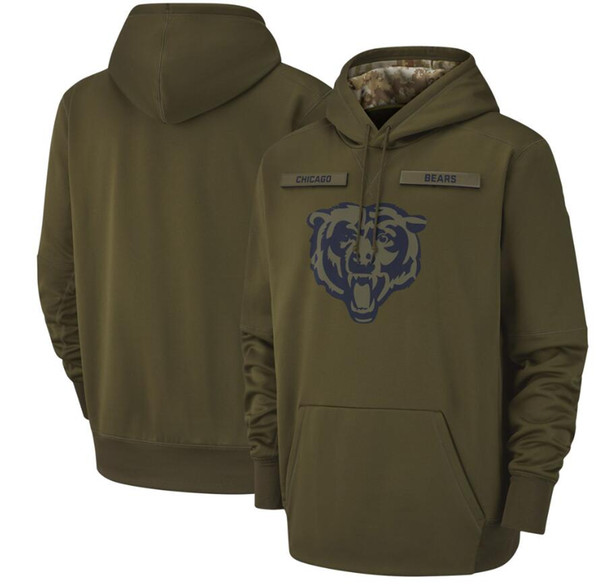 2018 men Chicago Sweatshirt Bears Salute to Service Sideline Therma Performance Pullover Hoodie Olive