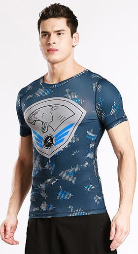New Sports Outdoor Fitness Garment Men's Air-breathable Quick-dry Running Elastic Printed Short-sleeved Top Camouflage tight and breathable