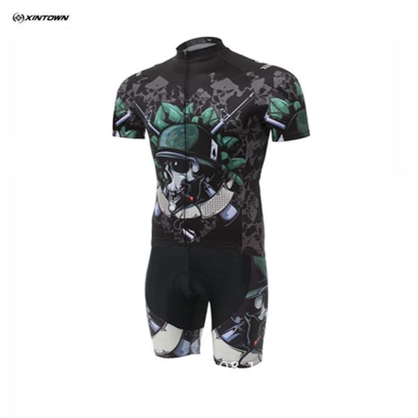 2016 Free shipping Most Popular Cool Skull Soldiers Tactical Cycling Wear Short Sleeve Cycling Jersey Pants Quick Dry Breathable For Summer