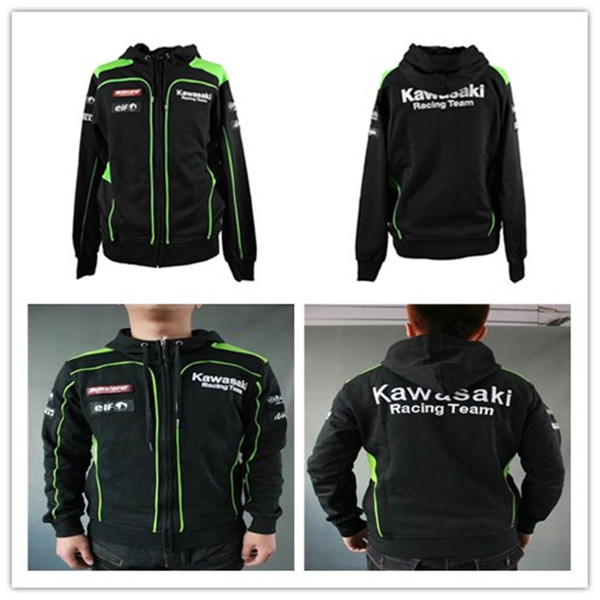 2018 Moto GP Kawasaki Motocard Team Zip Up Men's Hoodie Fleece-Black/Green