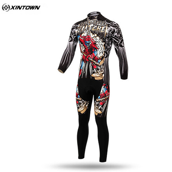 Wholesale And Retail XINTOWN Men Skull Red MTB Bike Jersey Bib Pants Sets Pro Team Cycling Clothing Riding Wear Long Sleeve Shirts Coolmax