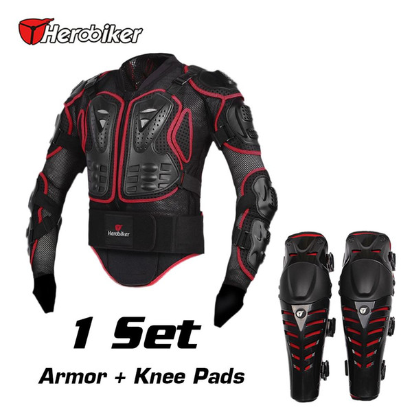 HEROBIKER Motorcycle Riding Armor Jacket + Knee Pads Motocross Off-Road Racing Body Elbow Chest Protective Gear Protectors Set