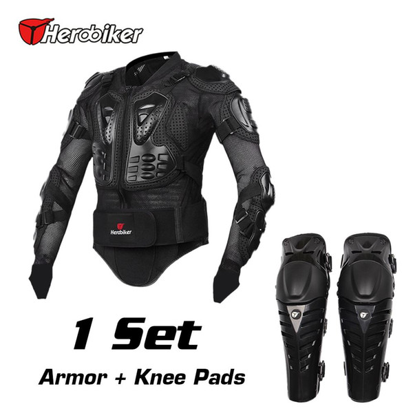 HEROBIKER Motorcycle Riding Body Armor Jacket + Knee Pads 2PCS Set Motorcross Off-Road Racing Elbow Chest Protectors Protective Gear