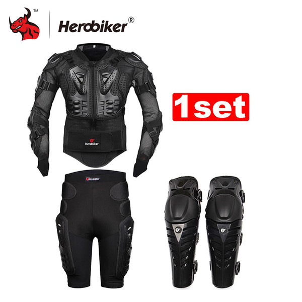 Herobiker Motocross Racing Motorcycle Body Armor Protective Jacket +Gears Short Pants +Protective Motorcycle Knee Pad Moto Armor