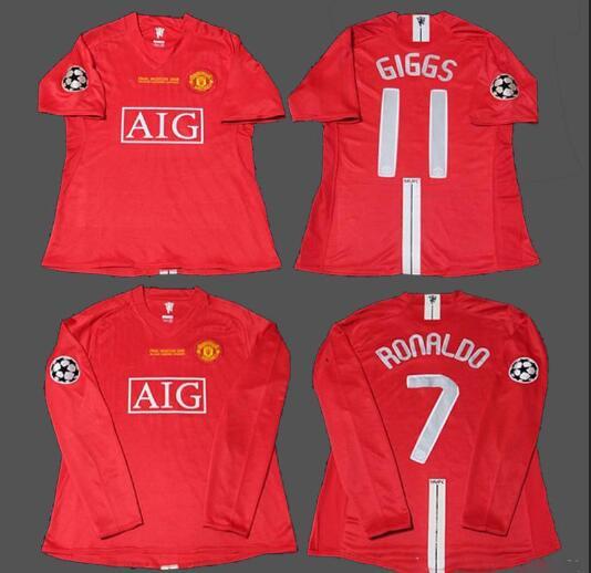 2007 2008 C Ronaldo Giggs Rooney Scholes Nani MAN Vintage League 08 Champion Retro Soccer Jersey Maillot UTD Football Shirts Camiseta