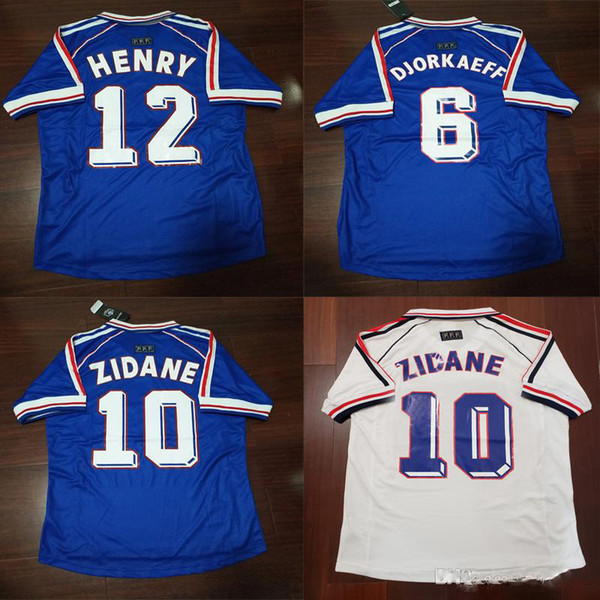 1998 Zidane Retro Soccer Jerseys Djorkaeff Henry Home Deschamps 98 Classic Shirts Vintage Football Shirts Maillot de Foot Camiseta Camisa