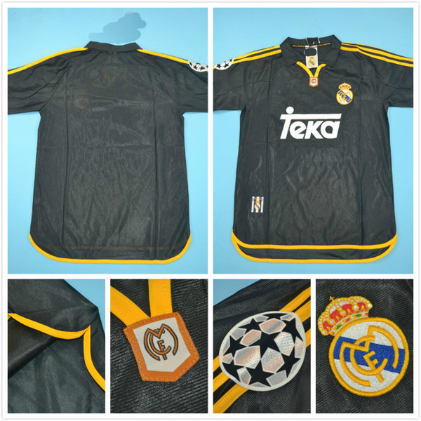 Top quaity 2000 Real Madrid UCL rugby version men size jersey 7#RAUL 6#REDONDO BLACK Retro Jersey