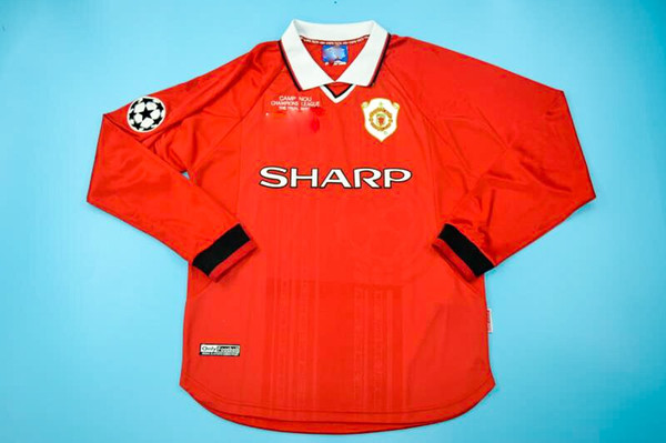 1999 UCLwinner home retro jerseys long sleeves rugby jerseys beckham Giggs yorke cole Solskjaer Sheringham Scholes Neville Long sleeved