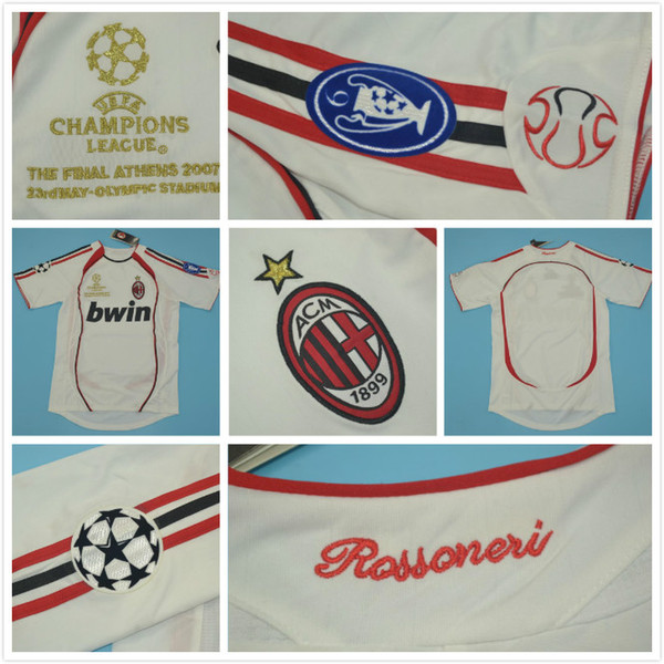 Top quaity 2006 AC milan 2006 final version men size jersey 22#KAKA 21#PIRLO 10#SEEDORF 3#MALDINI white with MATCH detial Retro Jersey