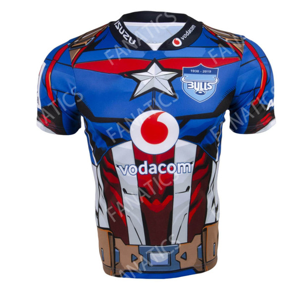 2019 New Super Rugby Mens South African Vodacom Bulls Marvel Comic Super Hero Captain America Replica Jersey