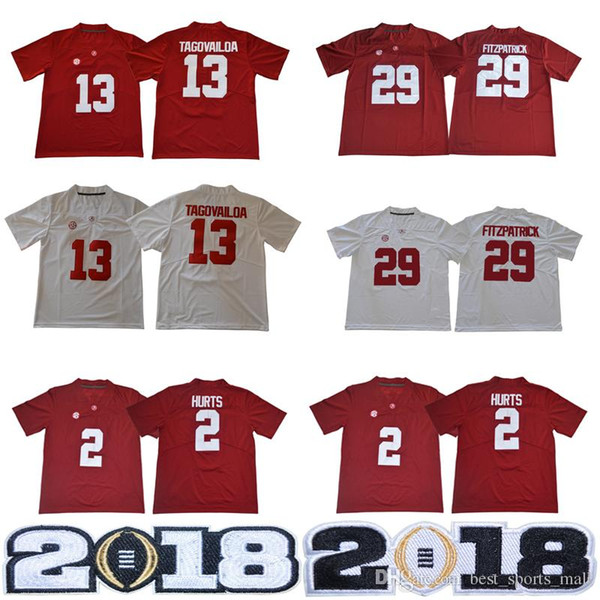 NCAA Alabama Crimson Tide 13 Tua Tagovailoa 2 Jalen Hurts #3 Ridley 29 Fitzpatrick 9 Scarbrough Red White 2018 Championship Football Jersey