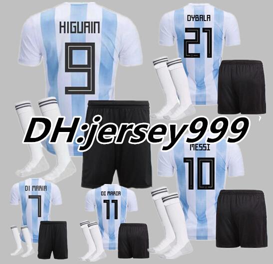 2018 World Cup Argentina Jersey Men Kit+ Socks Argentina Jerseys MESSI Shirts Uniforms Men set+socks jersey shorts