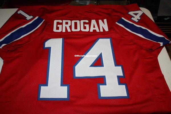 Cheap Retro #14 STEVE GROGAN Custom MITCHELL & NESS Jersey 1985 RED Stitching men's Football Jerseys Rugby