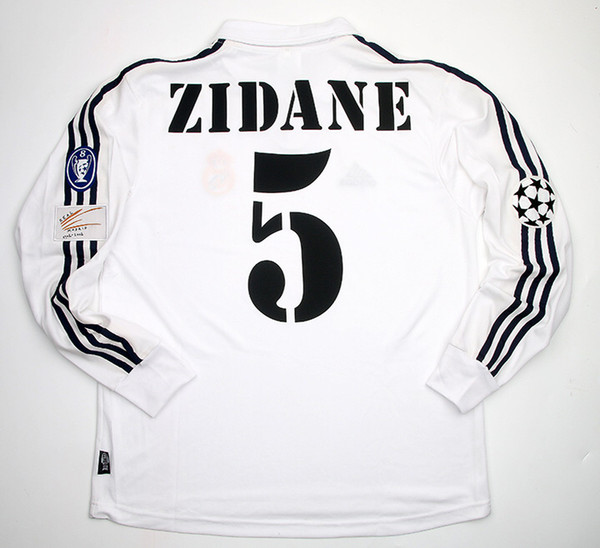 Retro Jersys Zidane Figo Raul Hierro Makélélé Roberto Carlos McManaman Morientes 2002 real madrid UCL Final Long sleeved shirt