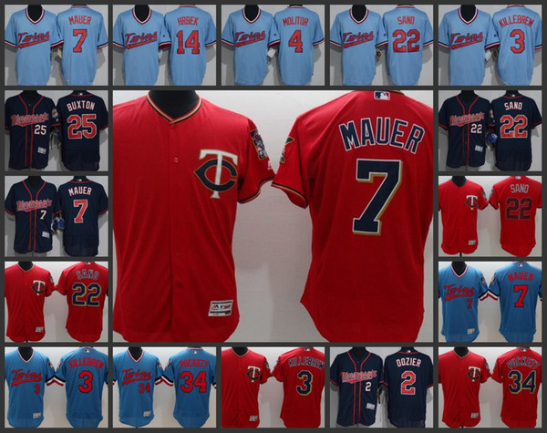 Minnesota Twins Mnas Jersey #7 Joe Mauer 3 Harmon Killebrew 14 Kent Hrbek 34 Kirby Puckett Woman Youth Baseball Jerseys