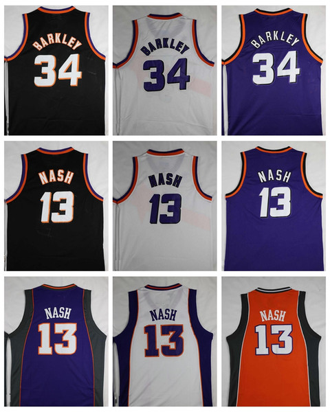 Top Quality #34 Charles Barkley Jersey #13 Steve Nash Jerseys Retro Mens Stitched Purple Black White Shirts Free Shipping