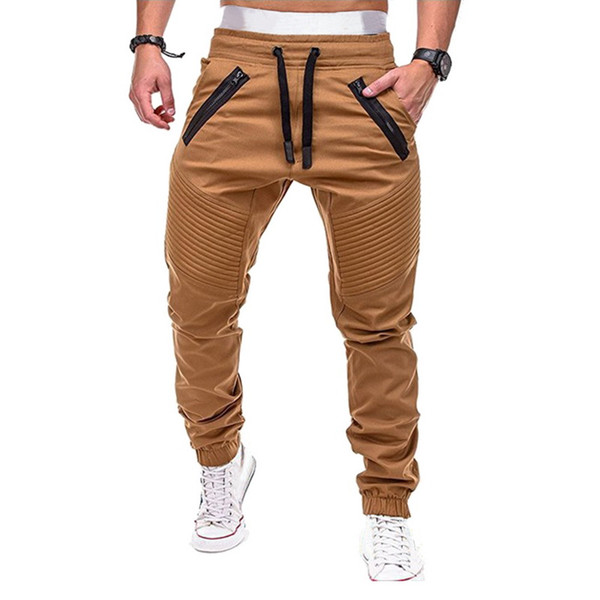 Men's Running Pants Drawstring Zipper Joggers Solid Multi-pocket Pants Sweatpants Joggers 2018 Male Trousers Large Size