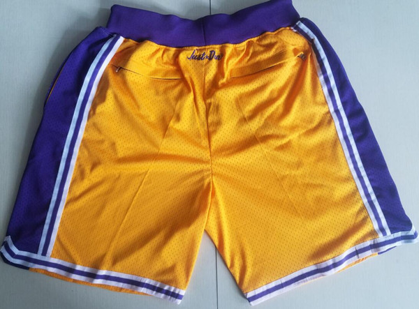 2018 New Shorts Team Shorts 96-97 Vintage Baseketball Shorts Zipper Pocket Running Clothes Yellow Color Just Done Size S-XL Mix Match Order