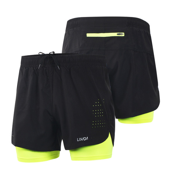 Lixada Men Sports Running Shorts Pants 2-in-1 Running Shorts Quick Drying Breathable Workout Fitness Gym Training Short