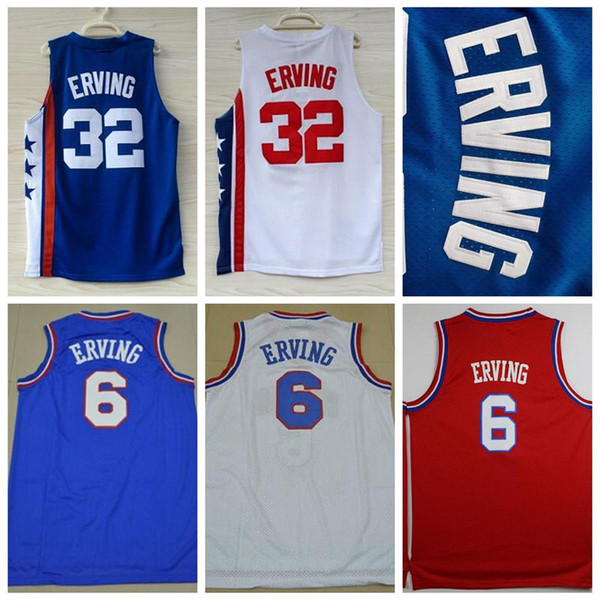 Best-Quality #6 Dr J Julius Erving Jersey Blue White Red Mens #32 Julius Erving Jersey Stitched Drazen 3 Petrovic 1 RUSSELL Dinwiddie Jersey