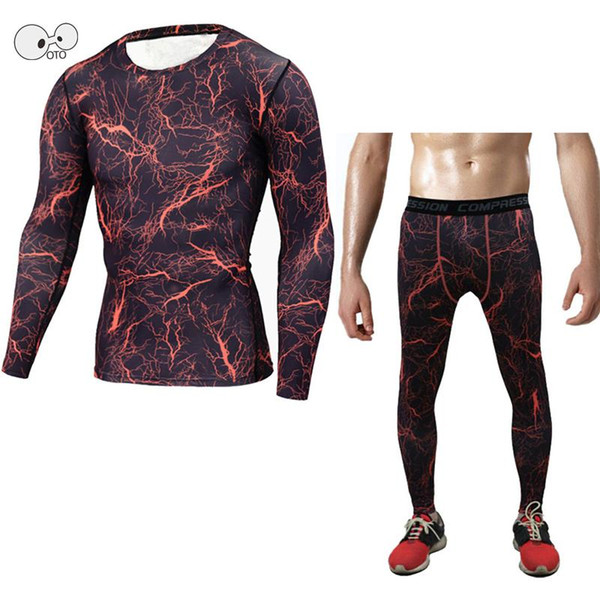 Mens Compression Running Jogging Suits Set Sports Clothes Long Sleeve T Shirt + Pants Gym Fitness Workout Skin Tights Clothing