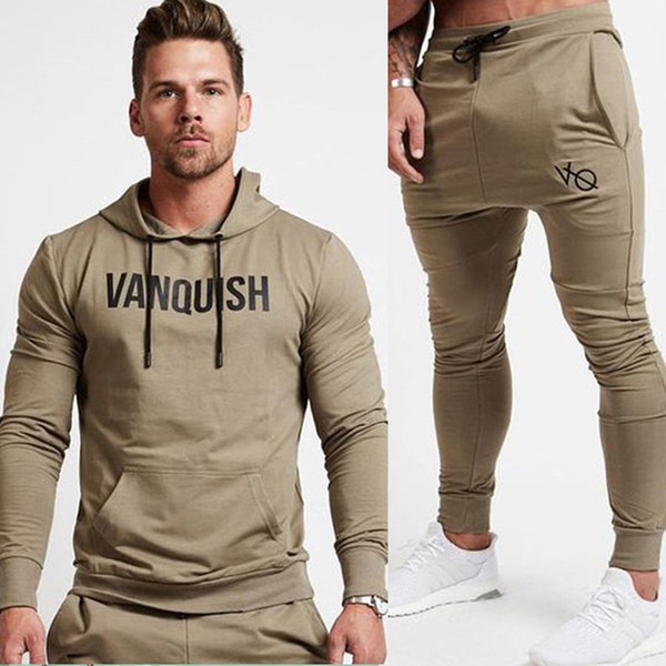 Men Running Sportswear Sweatshirt/Sweatpants Trousers Gym Fitness Workout Hoodies/Pants 2pcs/Sets Male Jogging Sports Tracksuit