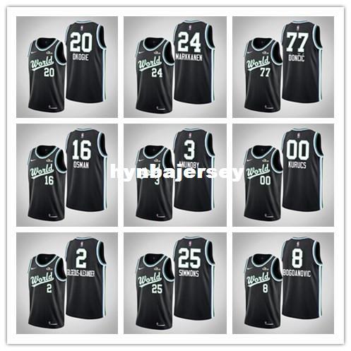 Simmons Doncic Bogdanovic Ayton 2019 Rising Star Team World Osman Okogie Jerseys Markkanen Kurucs Gilgeous-Alexander Anunoby black Jersey