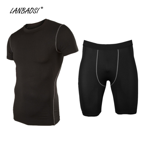 LANBAOSI Men's Sports Compression Tights Set Base Layer Skin Underwear Tops & Shorts for Running Fitness Workout Exercise Yoga