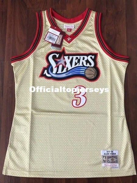 Top Sewn Allen Iverson #3 Gold Jersey 1997-98 Rare MITCHELL AND NESS Retro Shirt Size XS-6XL Mens basketball Jerseys Ncaa